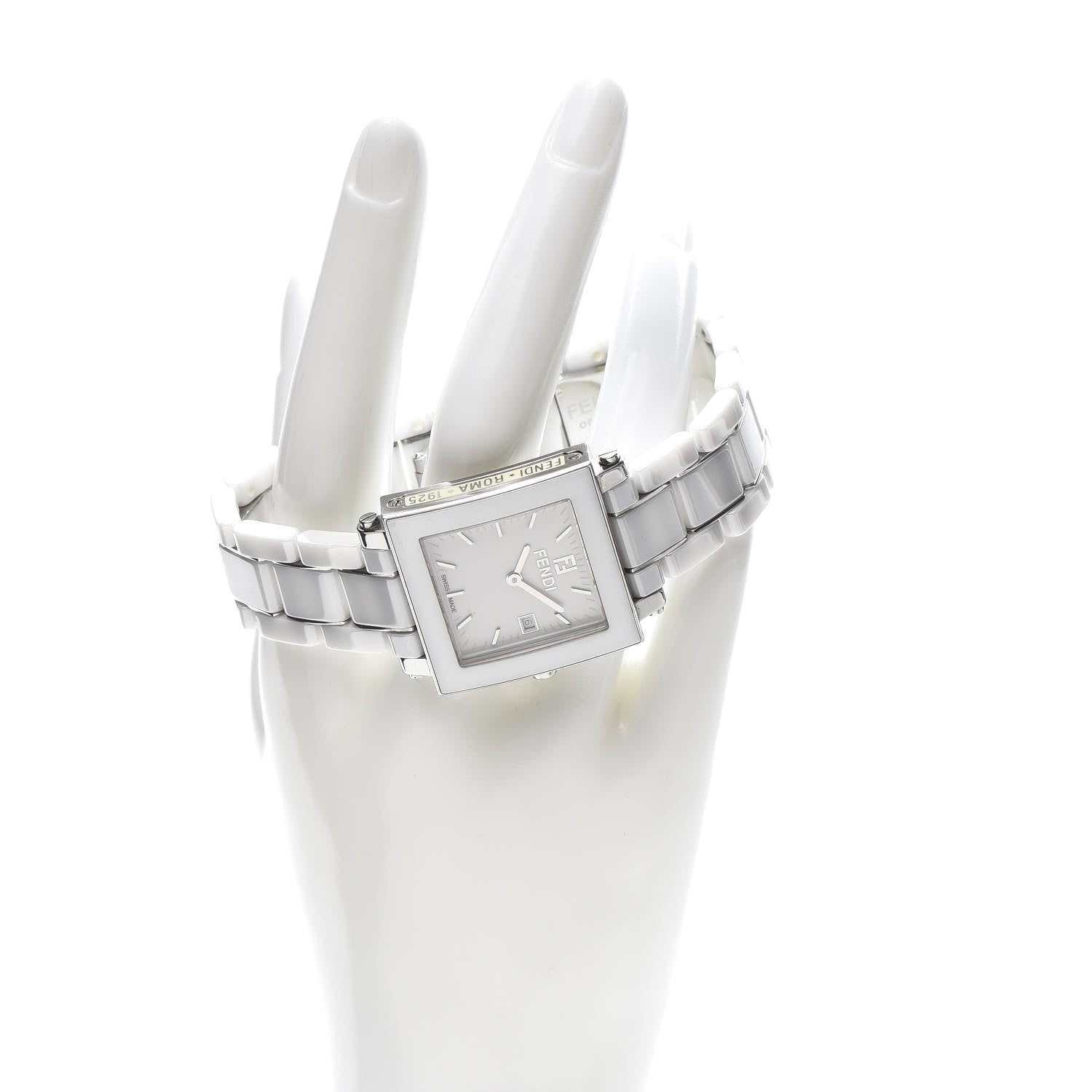 Fendi Stainless Steel Ceramic 30mm Quadro Quartz Watch White 2 of 7