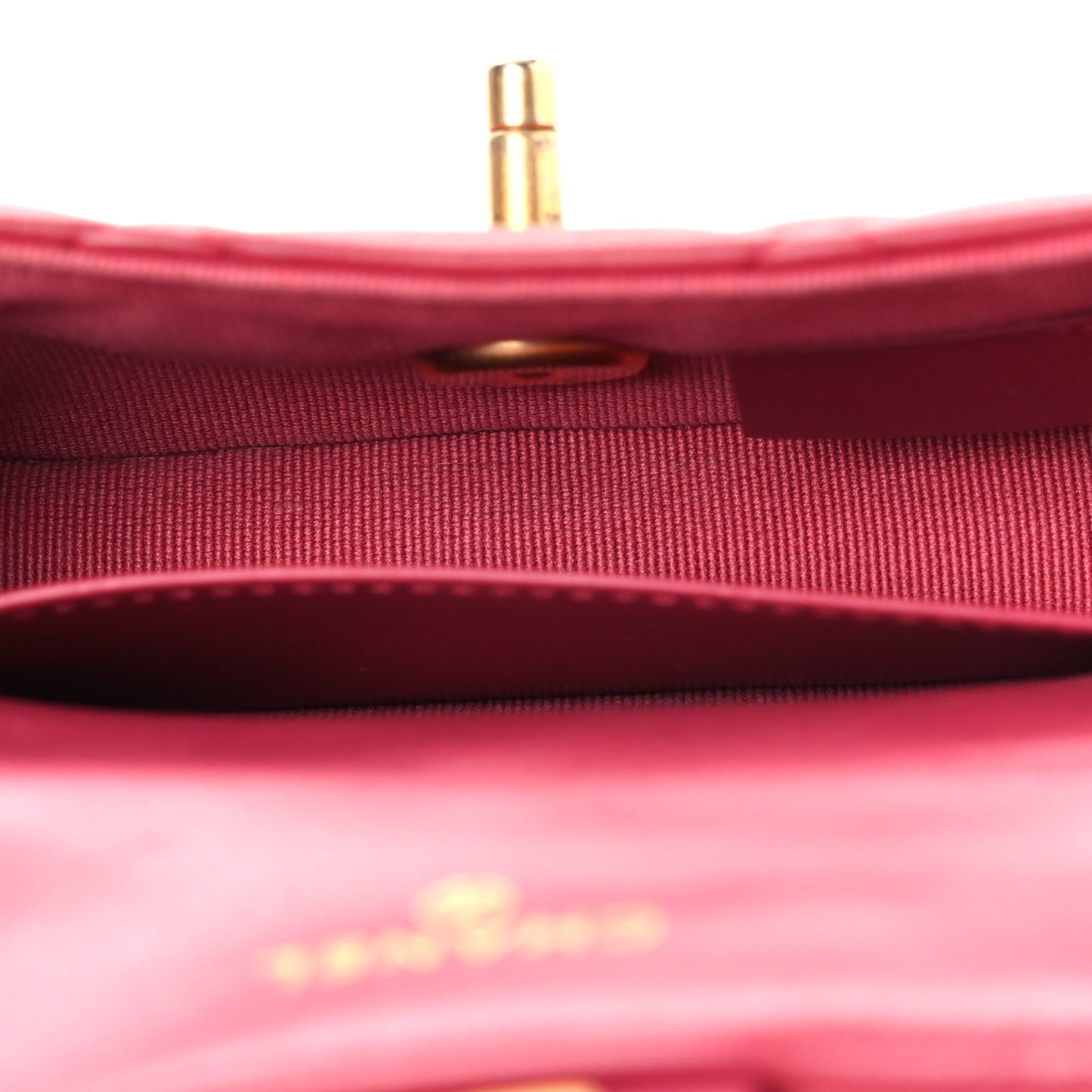 Calfskin Quilted Lady Handle Flap Card Holder With Chain Dark Pink