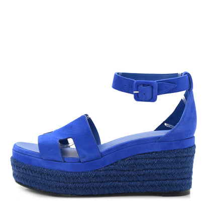 Hermes Suede Elda Espadrille Wedge Sandals 38 Bleu Océan 1 of 9