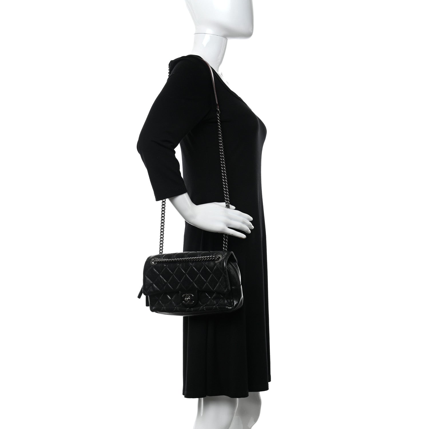 Chanel Glazed Calfskin Quilted Medium Duo Color Flap Black 2 of 10