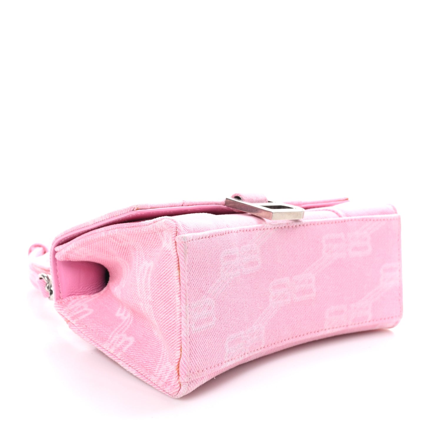 Washed Denim BB Monogram Hourglass Top Handle Bag XS Pink