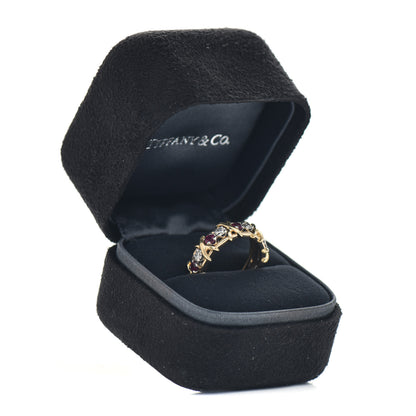 Tiffany 18K Yellow Gold Platinum Diamond Ruby Schlumberger Sixteen Stone Ring 52 6 5 of 5