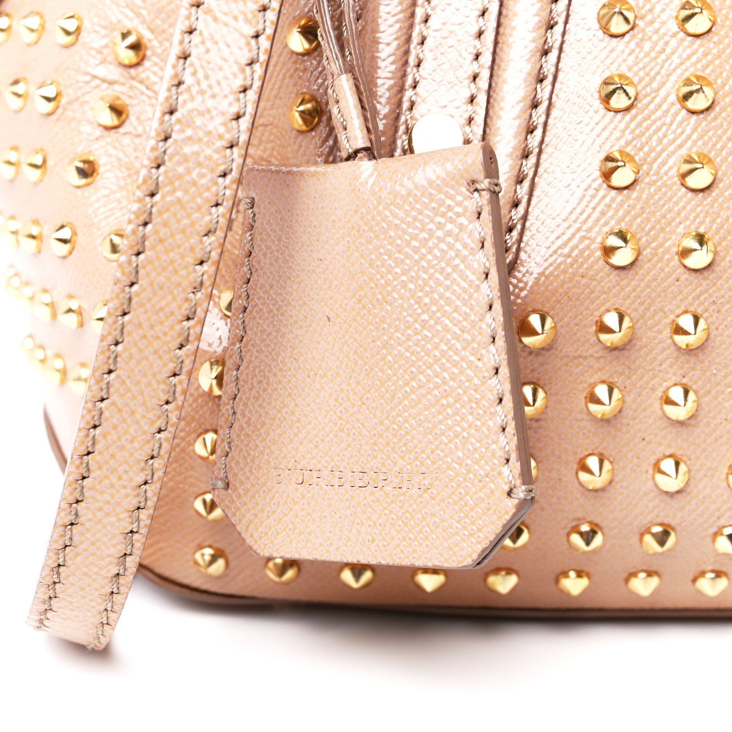 Patent Calfskin Studded Small Blaze Bowler Bag Oyster Pink