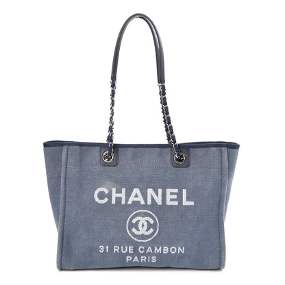 Chanel Canvas Small Deauville Tote Denim Blue 1 of 10