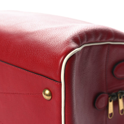 Gucci X ADIDAS Textured Dollar Calfskin Web Trefoil Large Bowling Bag Hibiscus Red Off White 11 of 11