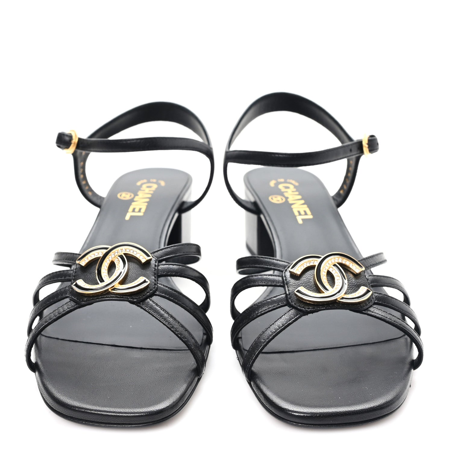 Chanel Lambskin Crystal CC Sandals 40 Black 3 of 10