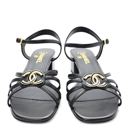 Chanel Lambskin Crystal CC Sandals 40 Black 3 of 10