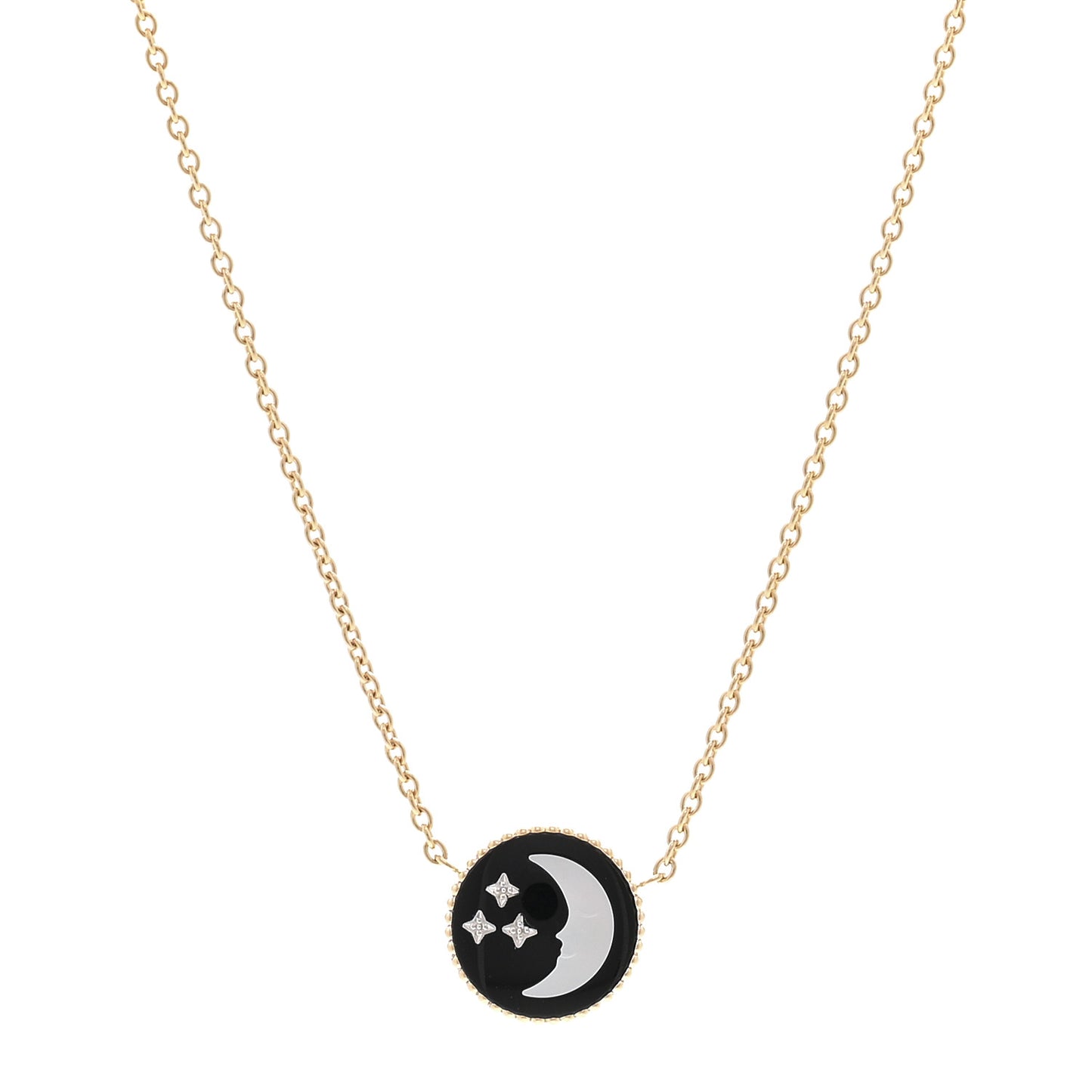 18K Yellow White Gold Diamond Black Onyx Mother of Pearl Rose Celeste Pendant Necklace