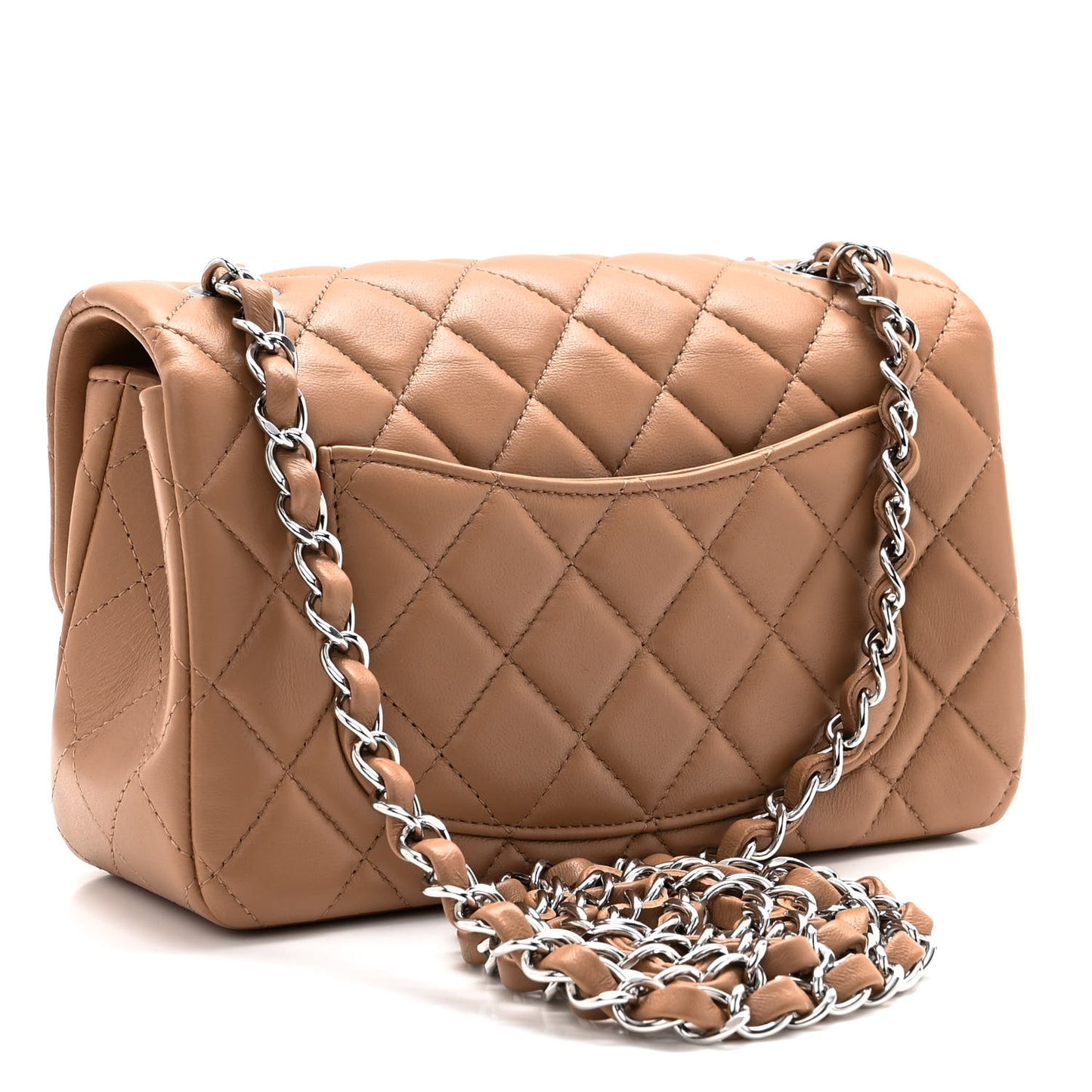 Lambskin Quilted Mini Rectangular Flap Dark Beige