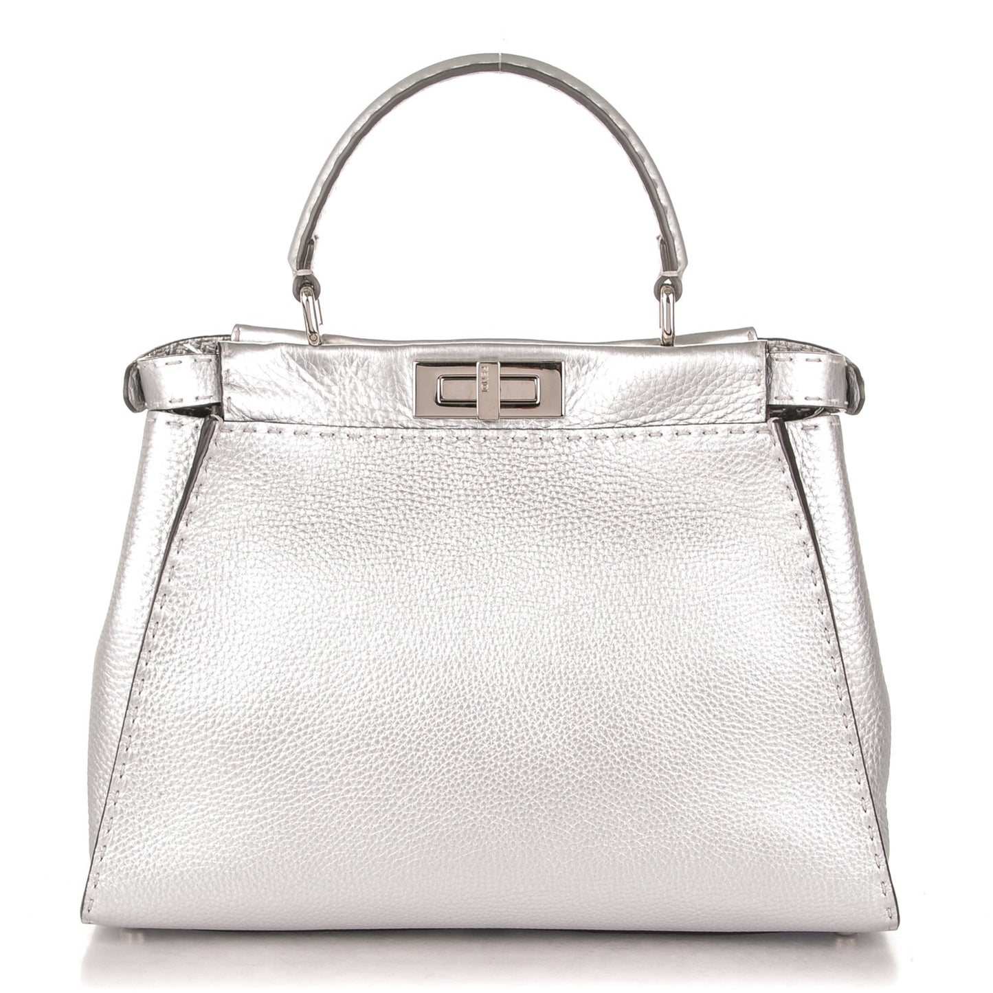 Cuoio Romano Lux Selleria Medium Peekaboo Iconic Satchel Argento