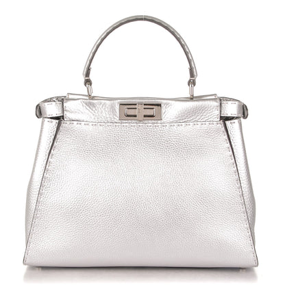 Fendi Cuoio Romano Lux Selleria Medium Peekaboo Iconic Satchel Argento 1 of 7