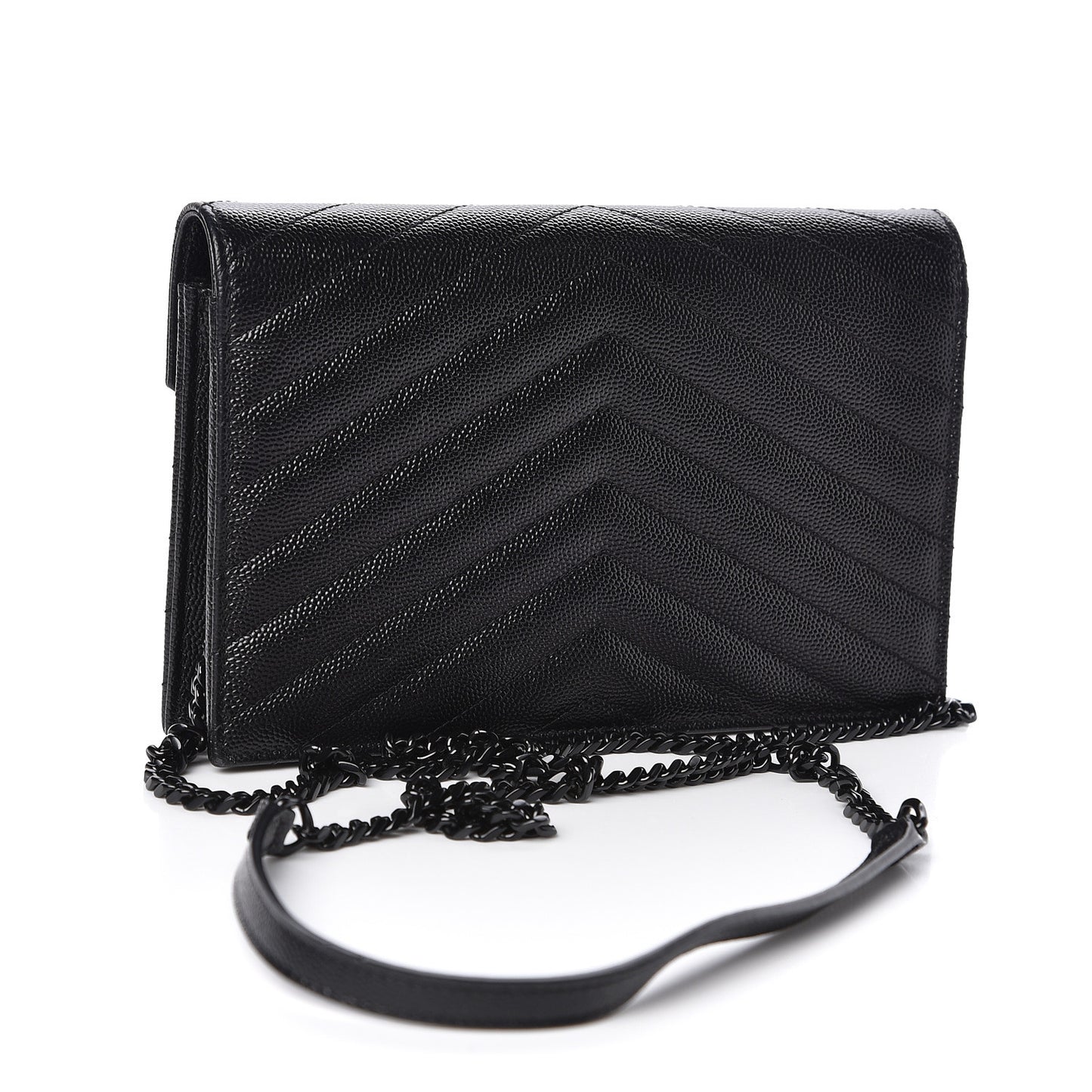 Grain De Poudre Matelasse Chevron Monogram Envelope Chain Wallet Black