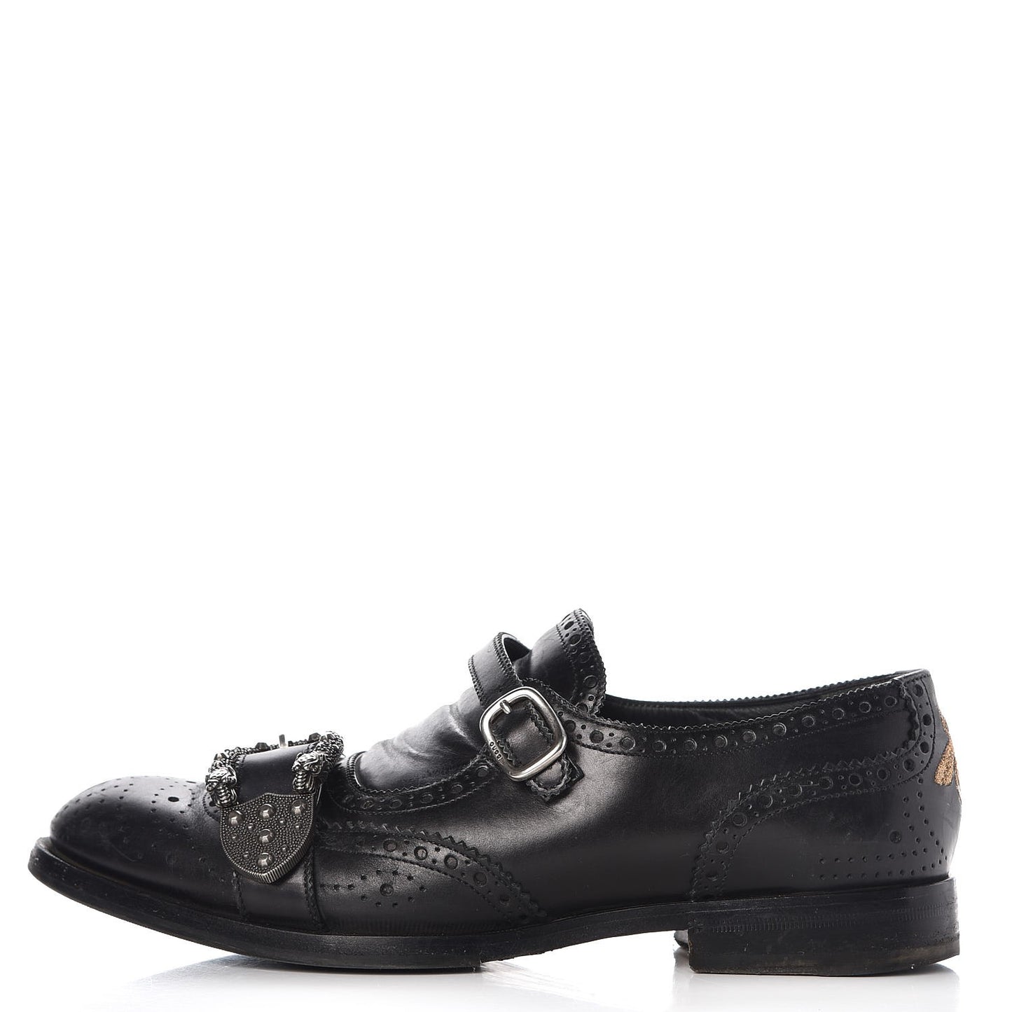 Calfskin Bee Embroidered Mens Queercore Brogue Wingtip Monk Strap Loafers 7.5 Black