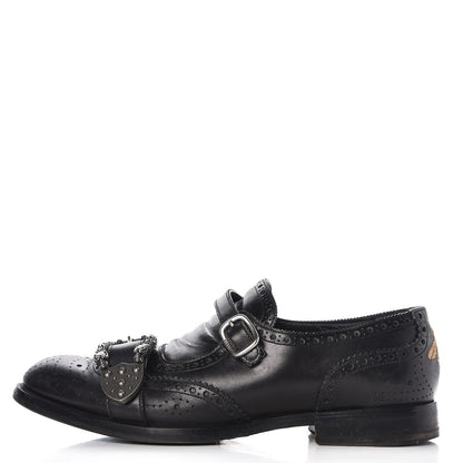 Gucci Calfskin Bee Embroidered Mens Queercore Brogue Wingtip Monk Strap Loafers 7.5 Black 1 of 17