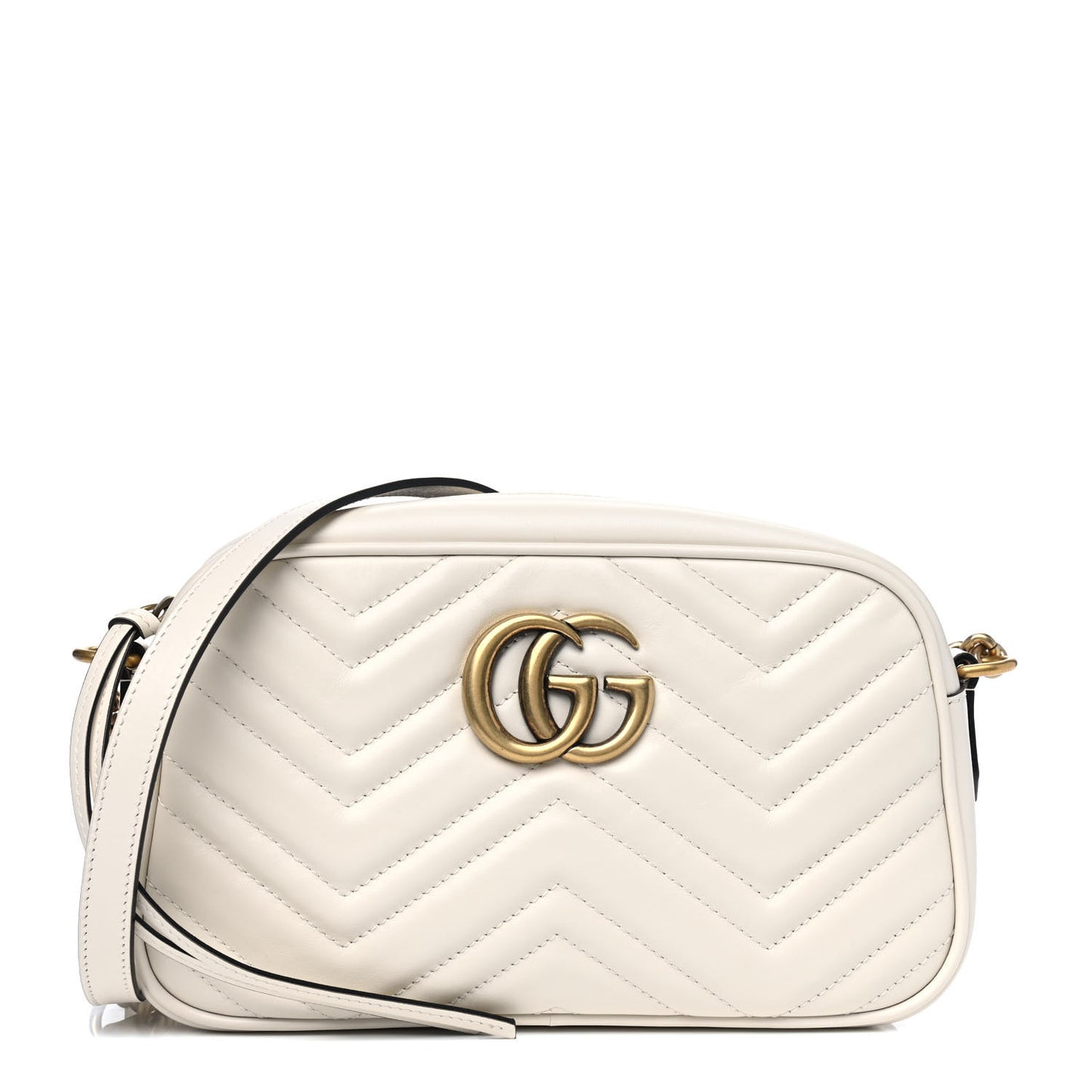 Calfskin Matelasse Small GG Marmont Chain Shoulder Bag White