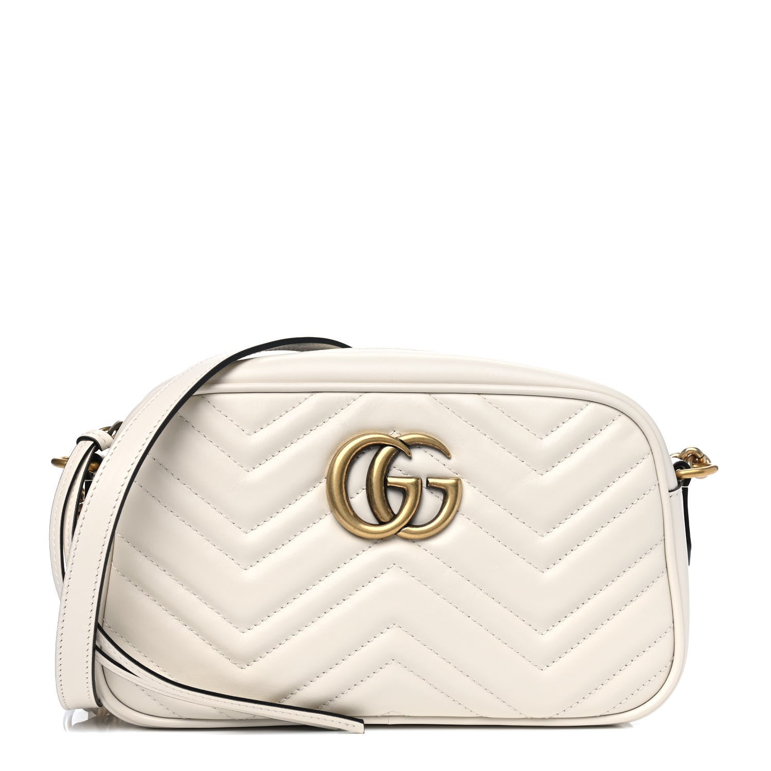 Gucci Calfskin Matelasse Small GG Marmont Chain Shoulder Bag White 1 of 4