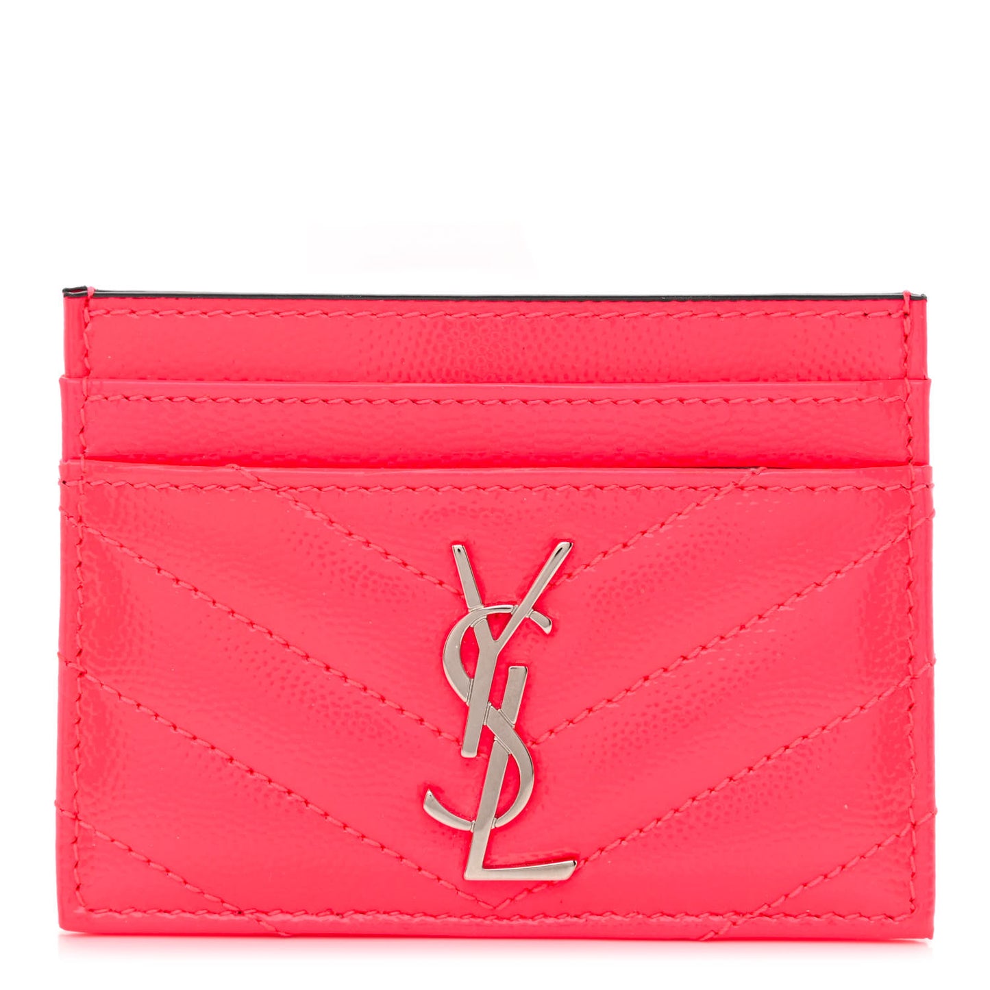 Grain De Poudre Matelasse Chevron Monogram Credit Card Case Neon Pink