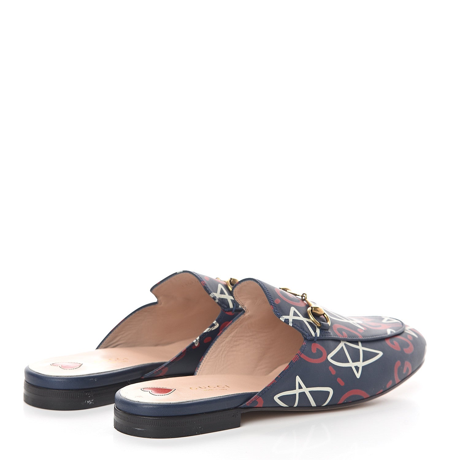 Gucci Calfskin GucciGhost Print Womens Princetown Slippers 40 Blue Agata Hibiscus Red 4 of 7