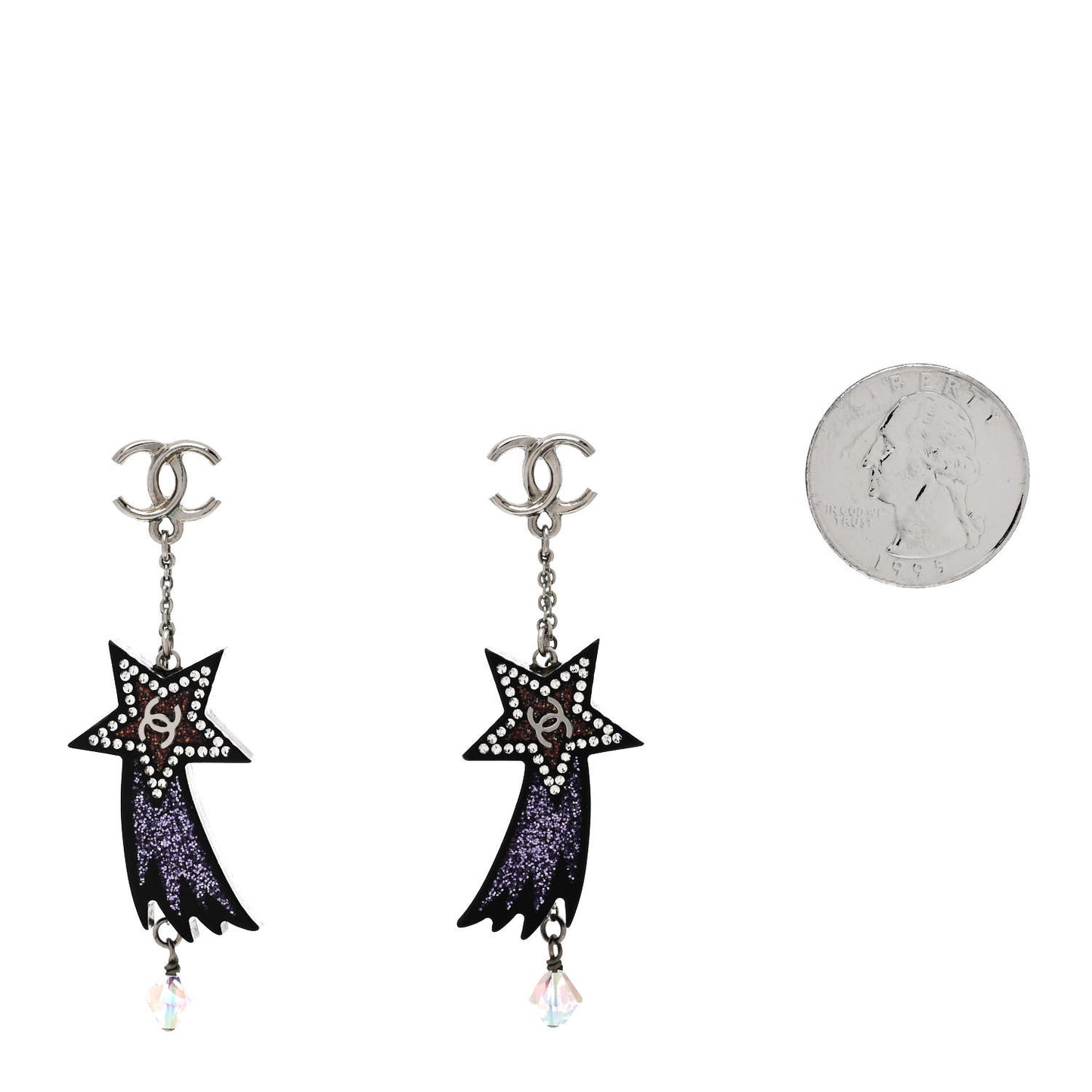 Resin Crystal CC Shooting Star Dangle Earrings Silver Purple