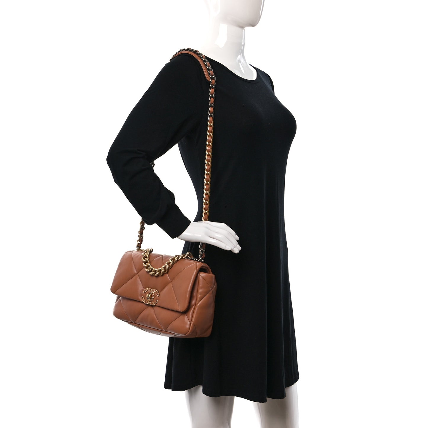 Lambskin Quilted Medium Chanel 19 Flap Brown