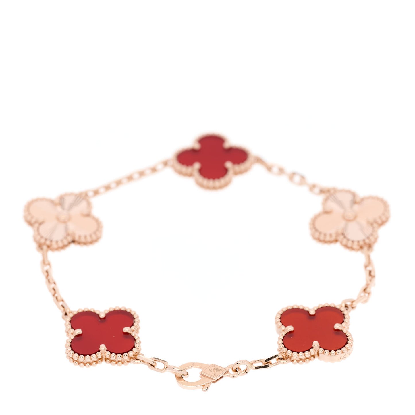 18K Rose Gold Carnelian 5 Motifs Guilloche Vintage Alhambra Bracelet
