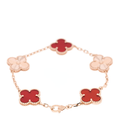 Van Cleef & Arpels 18K Rose Gold Carnelian 5 Motifs Guilloche Vintage Alhambra Bracelet 3 of 6