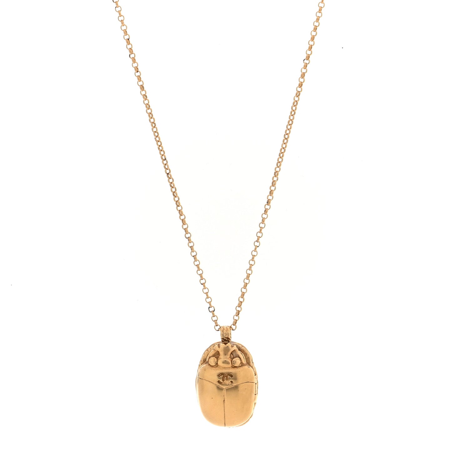 Metal Scarab CC Locket Necklace Gold