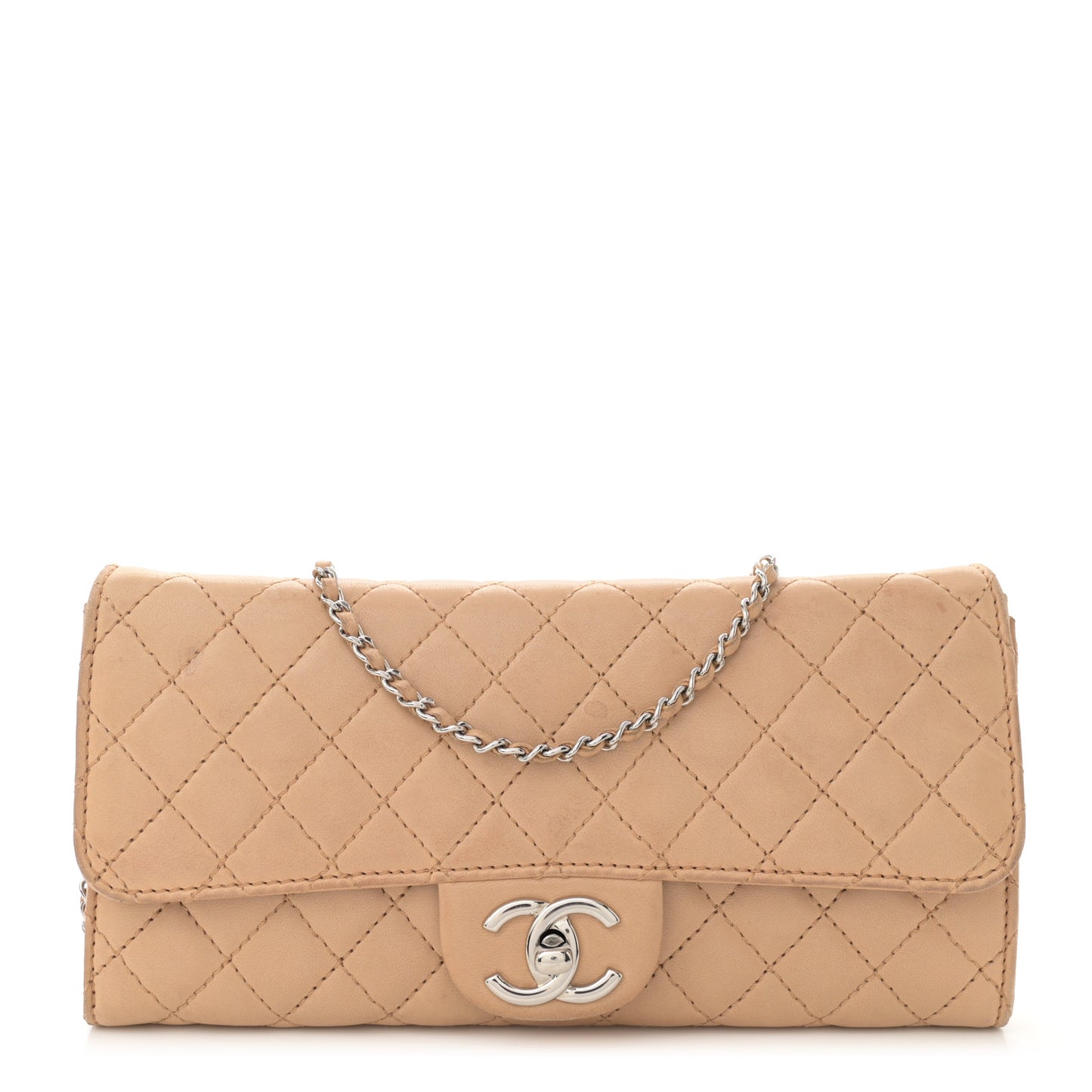 Lambskin Quilted Clutch with Chain Flap Beige