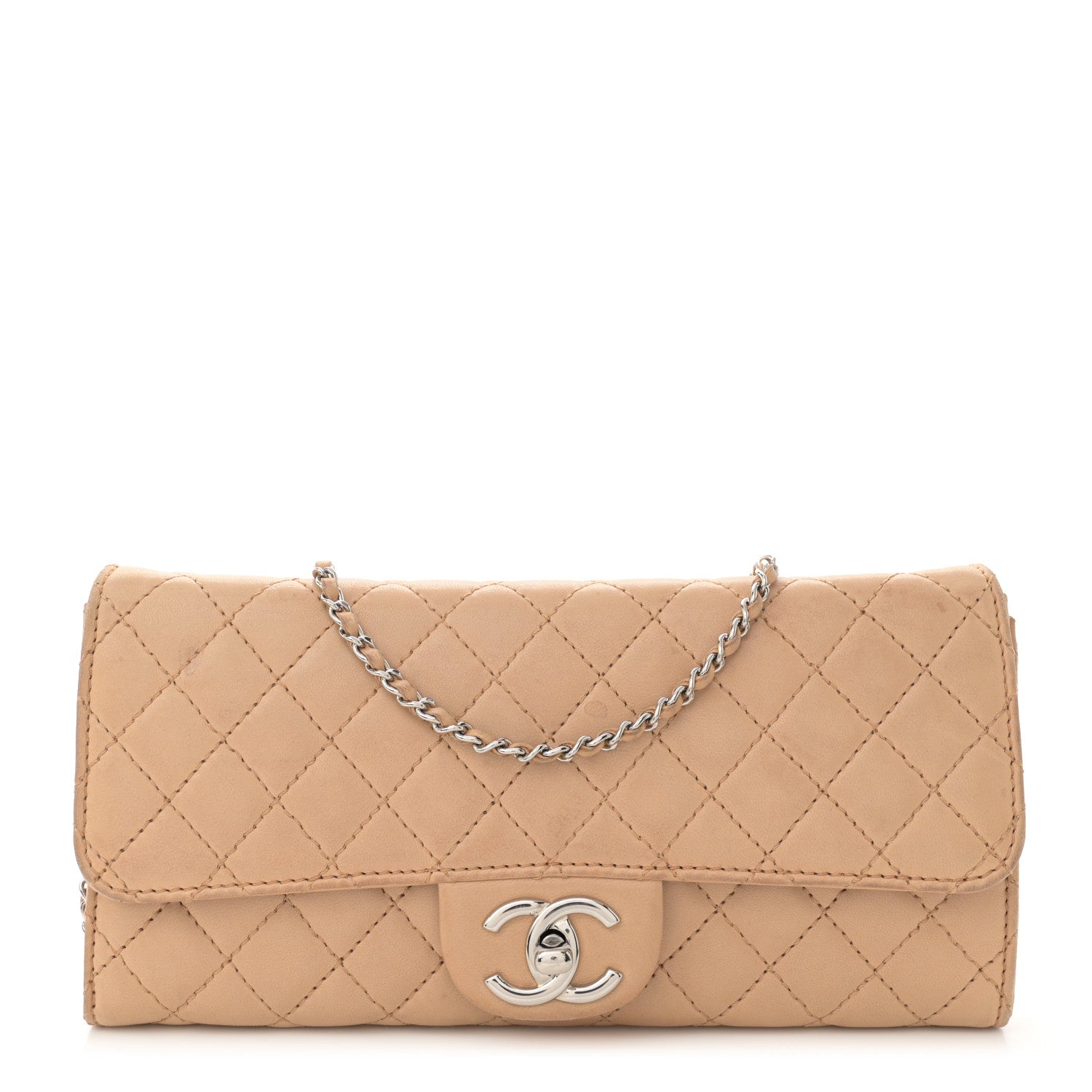 Chanel Lambskin Quilted Clutch with Chain Flap Beige 1 of 17