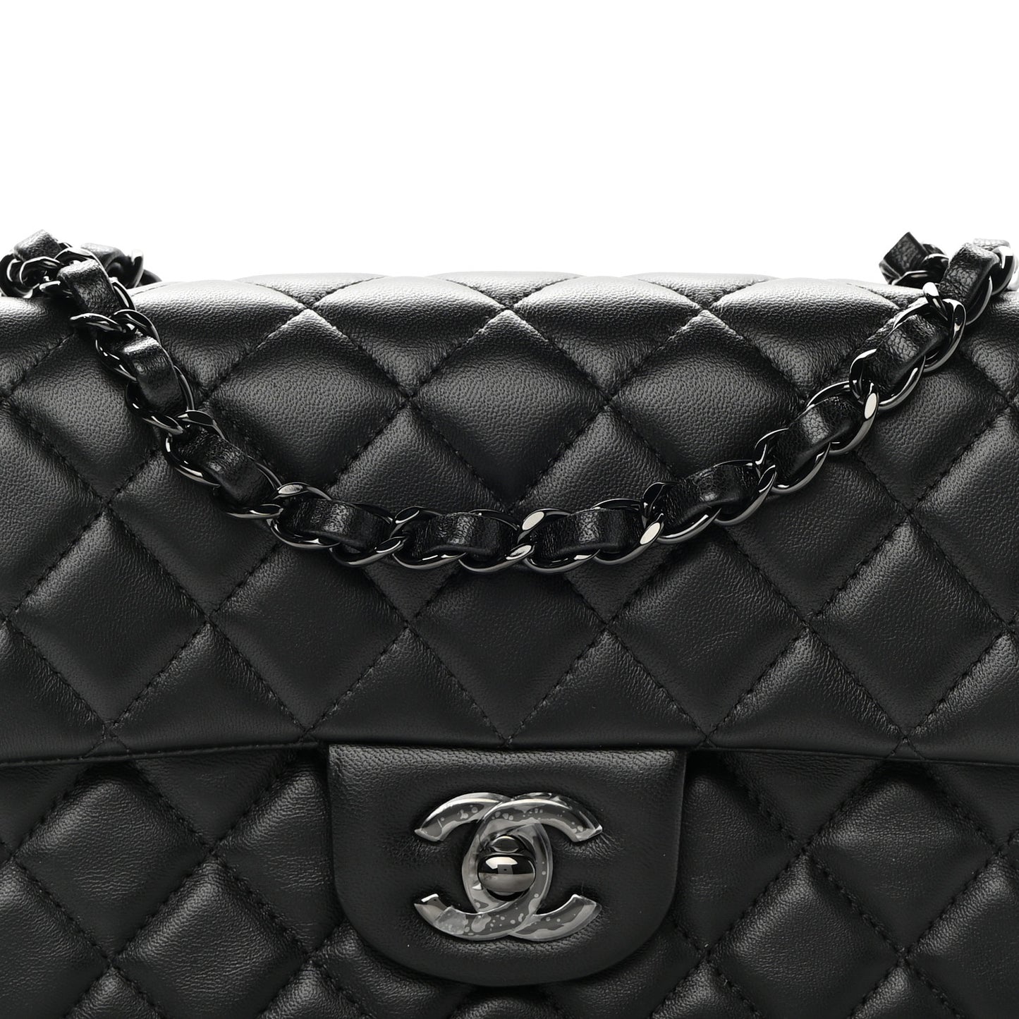 Lambskin Quilted Mini Rectangular Flap So Black