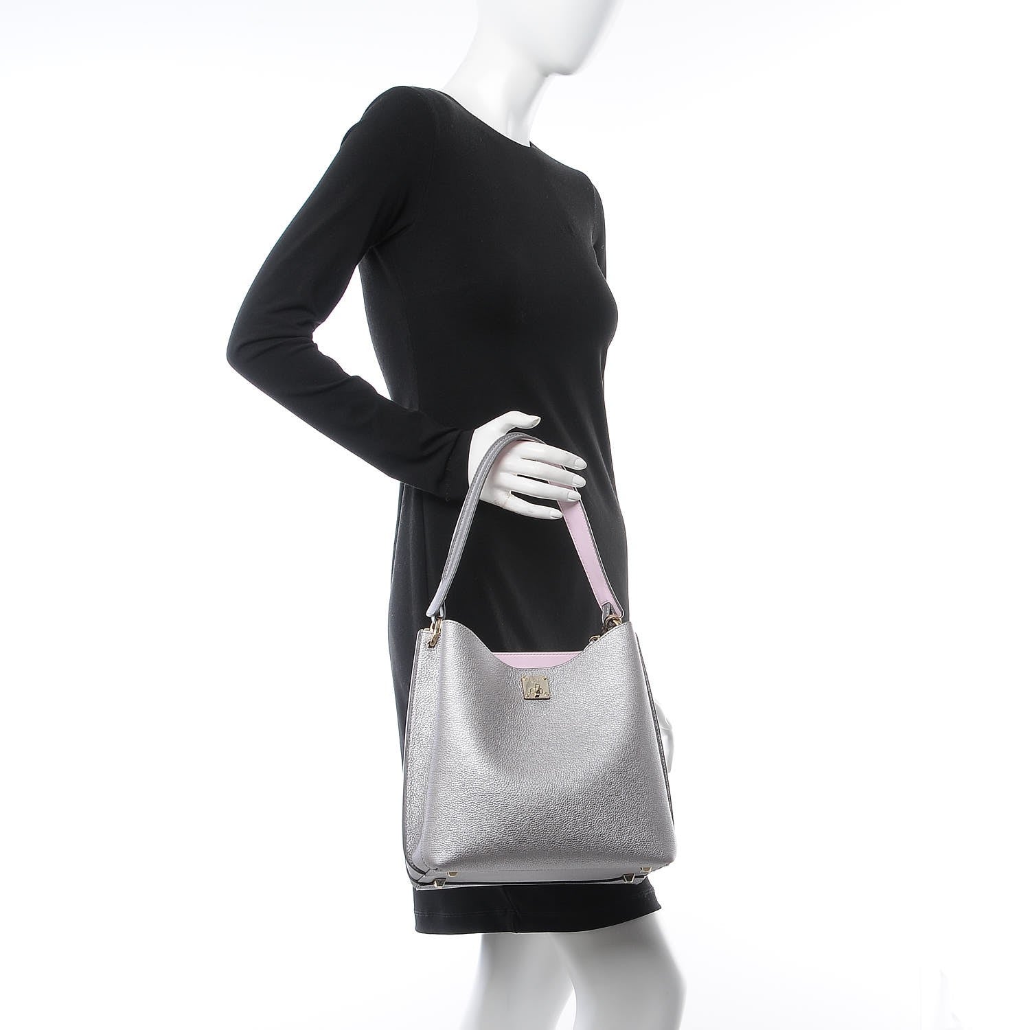 MCM Metallic Grained Calfskin Medium Milla Hobo Silver 2 of 9