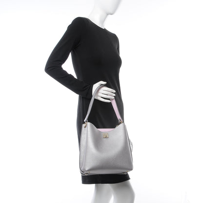 MCM Metallic Grained Calfskin Medium Milla Hobo Silver 2 of 9