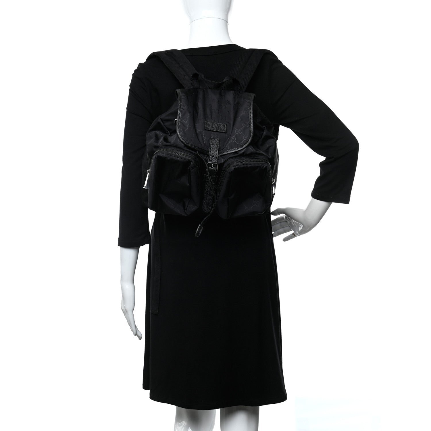 Gucci Nylon Monogram Medium Light Single Buckle Backpack Black 2 of 9