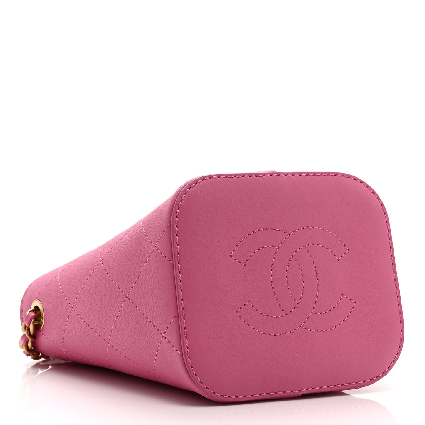 Calfskin Small CC Chain Bucket Drawstring Bag Pink