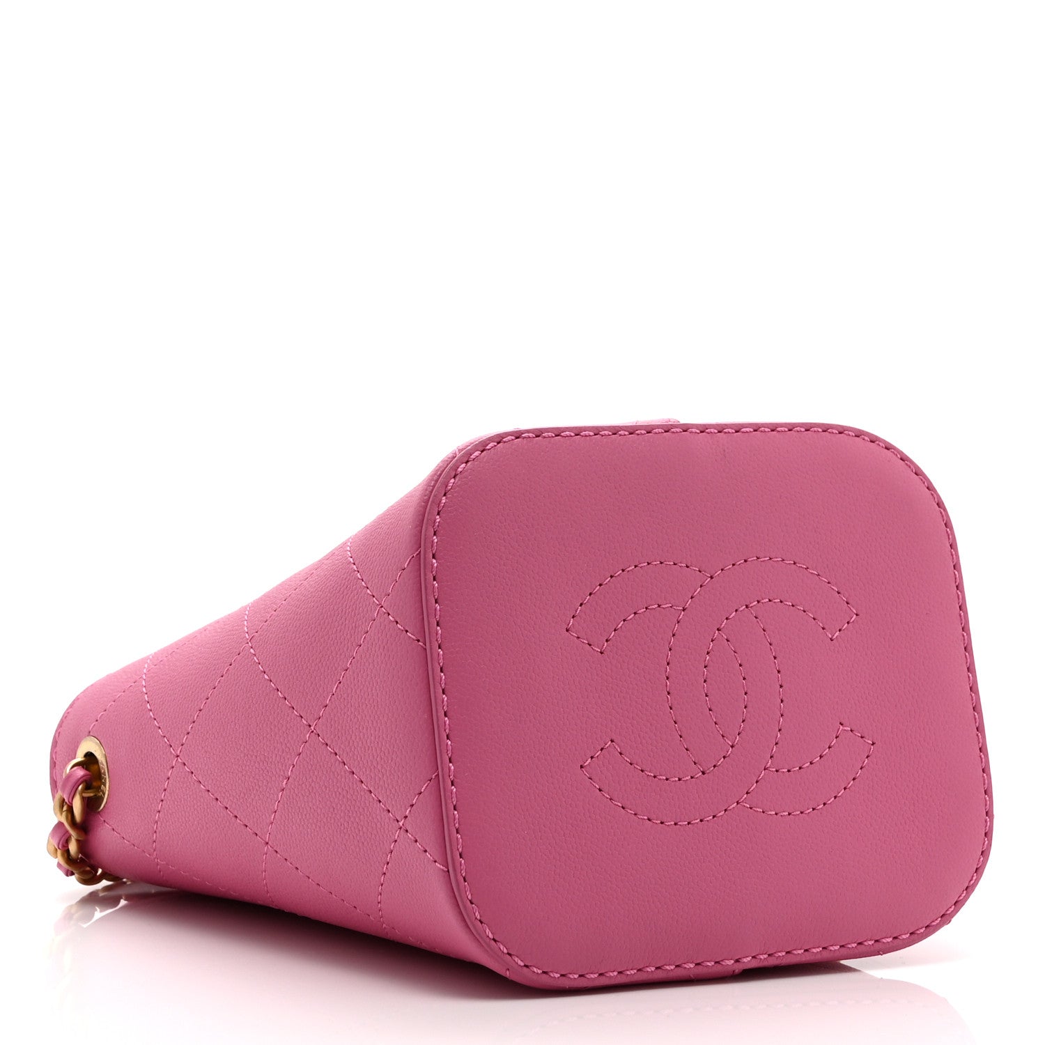 Chanel Calfskin Small CC Chain Bucket Drawstring Bag Pink 4 of 10