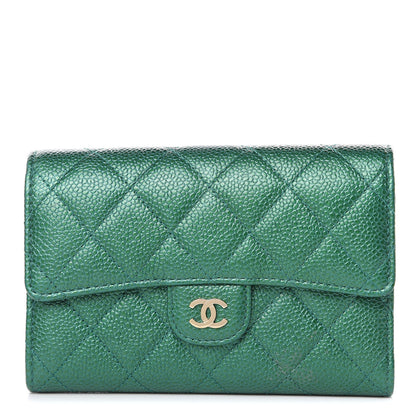 Chanel Metallic Caviar Quilted Medium Flap Wallet Green 1 of 10