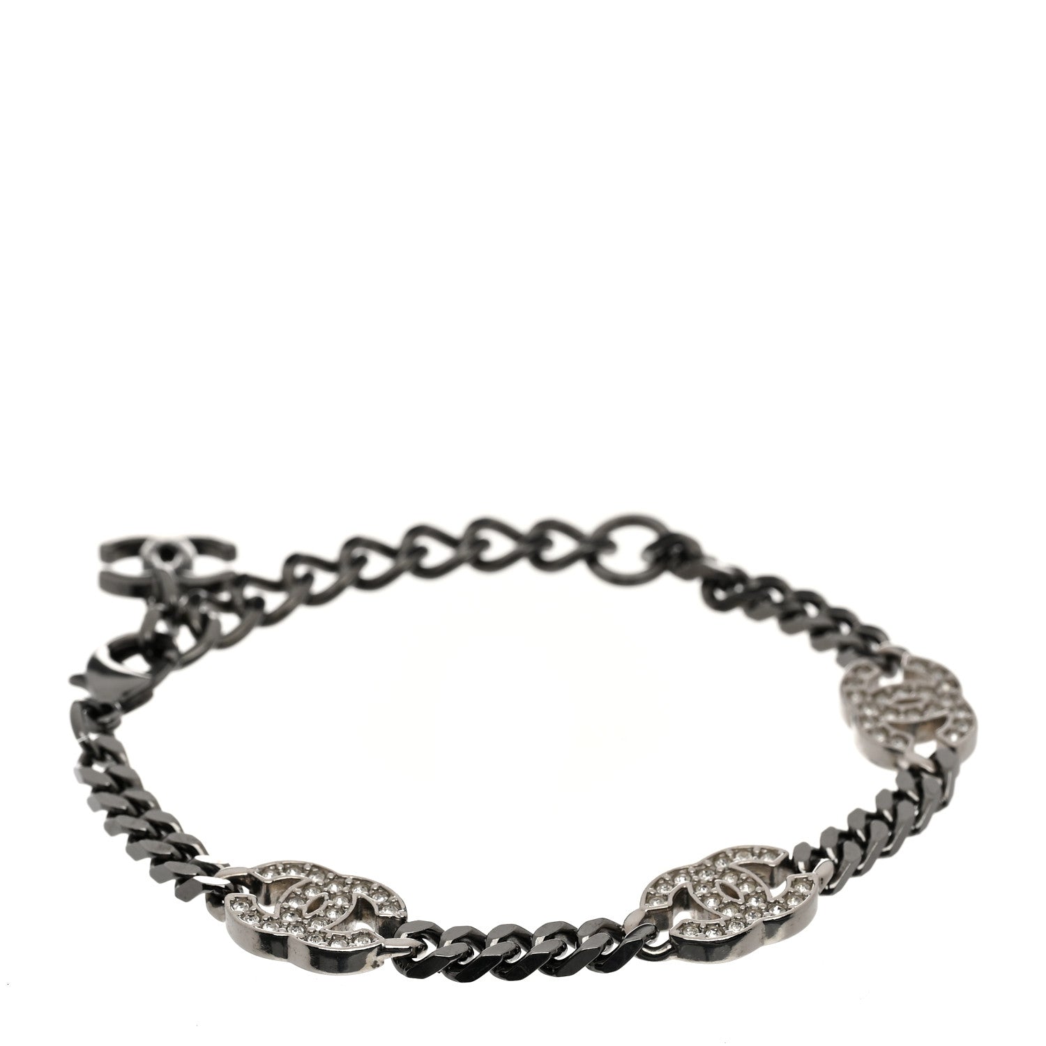 Chanel Crystal CC Chain Link Bracelet Ruthenium 1 of 6