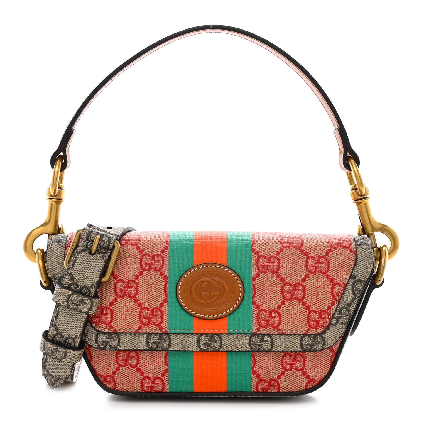 X DANS LE VERT GG Supreme Monogram Cuoio Web Mini Retro Interlocking G Top Handle Beige Rosso Ebony Harness Brown
