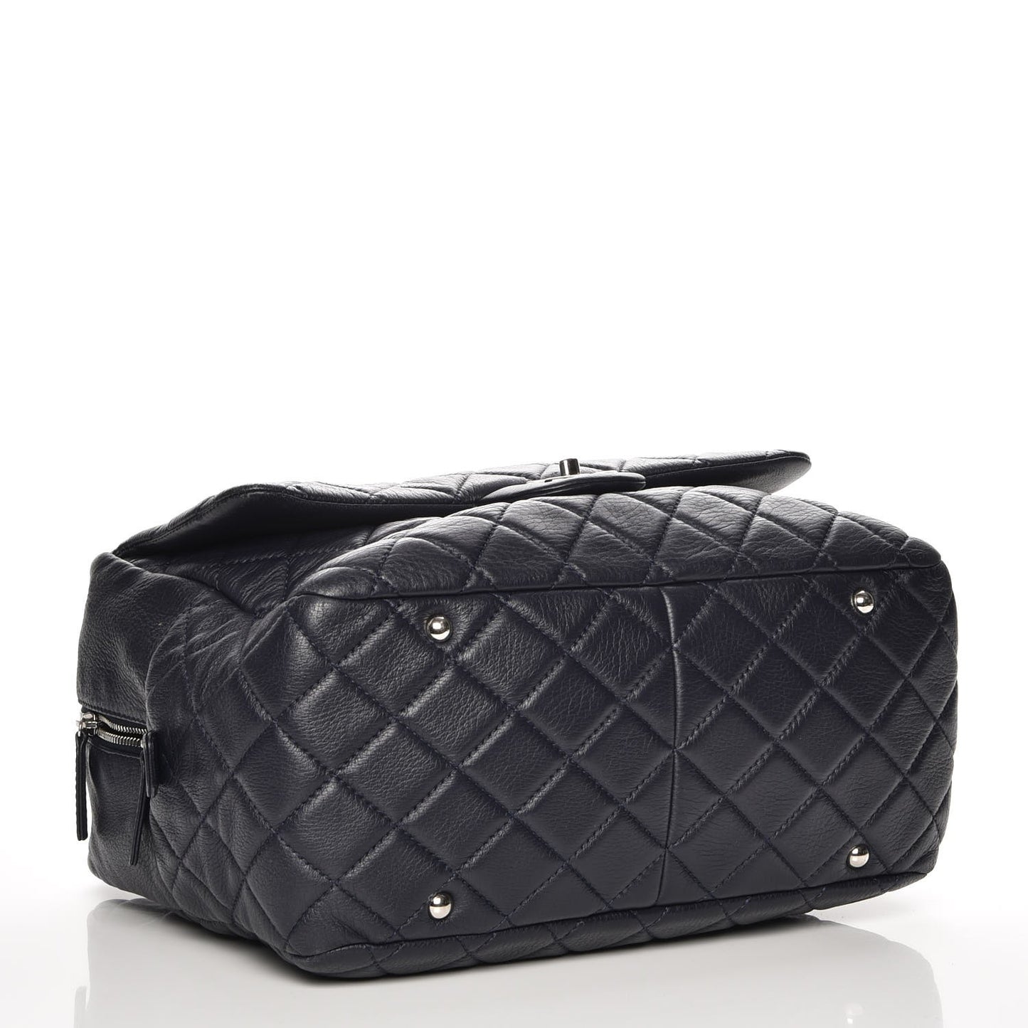 Washed Lambskin Quilted Travel Flap Tote Navy