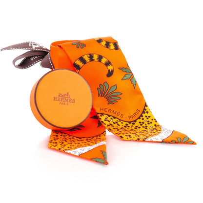 Hermes Silk Les Leopards Twilly Orange Abricot Vert 6 of 6