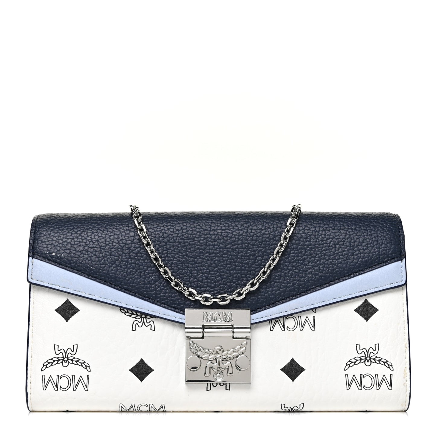 Calfskin Visetos Monogram Millie Color Block Crossbody Bag White Mood Indigo