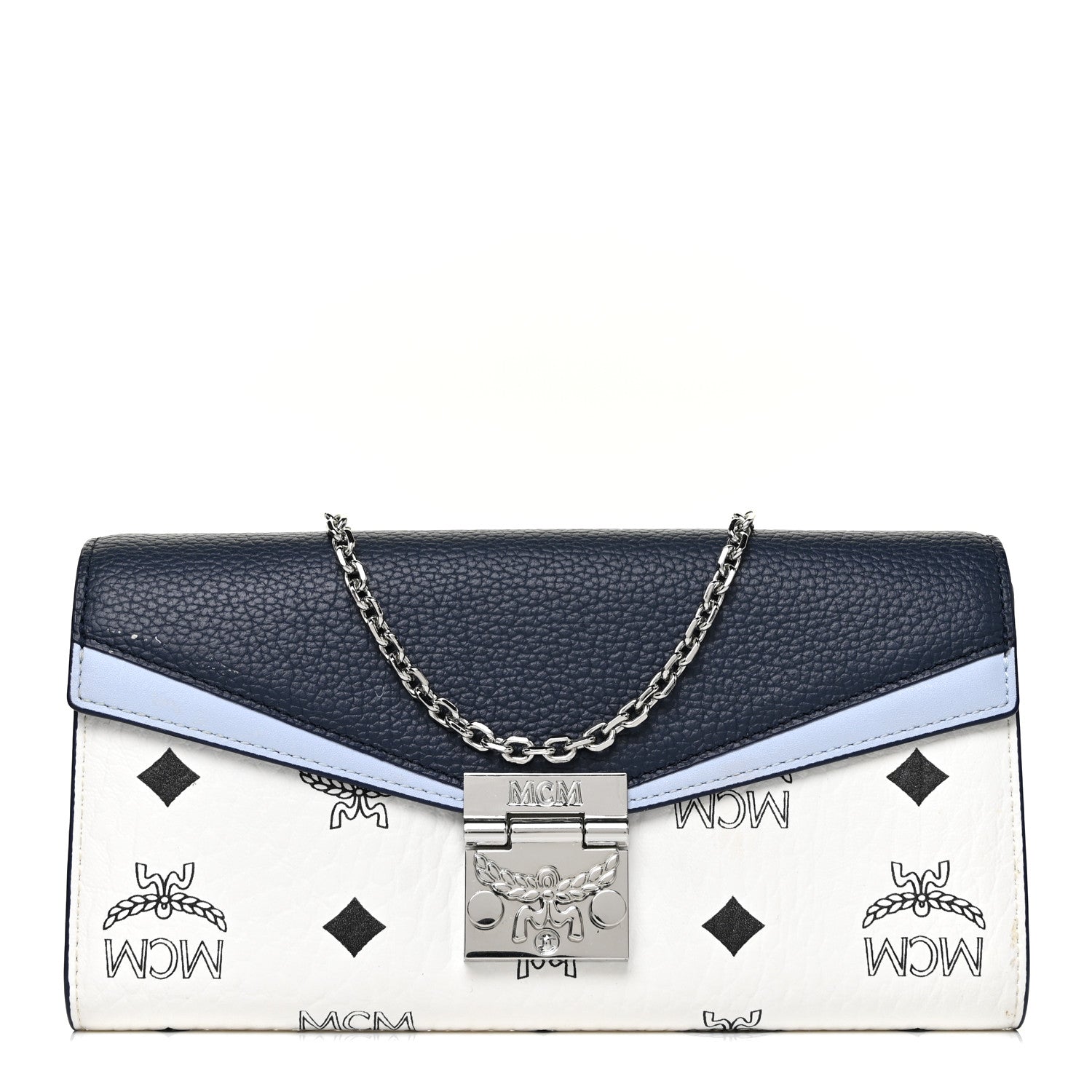 MCM Calfskin Visetos Monogram Millie Color Block Crossbody Bag White Mood Indigo 1 of 10
