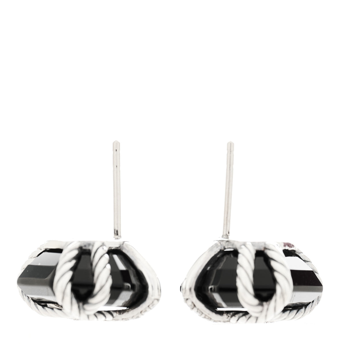 Sterling Silver Diamond Black Onyx 14mm Cable Wrap Earrings
