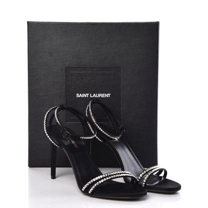 Saint Laurent Satin Crystal Robin 85 Ankle Strap Sandals 40 Black 8 of 8
