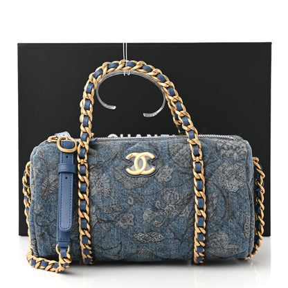 Chanel Denim Printed Destination Chenonceau Bowling Bag Blue Grey White 11 of 11