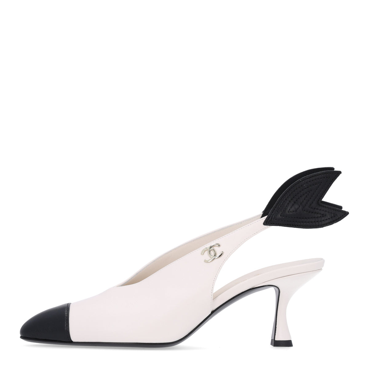 Chanel Lambskin Slingback Pumps 37.5 White Black 1 of 10