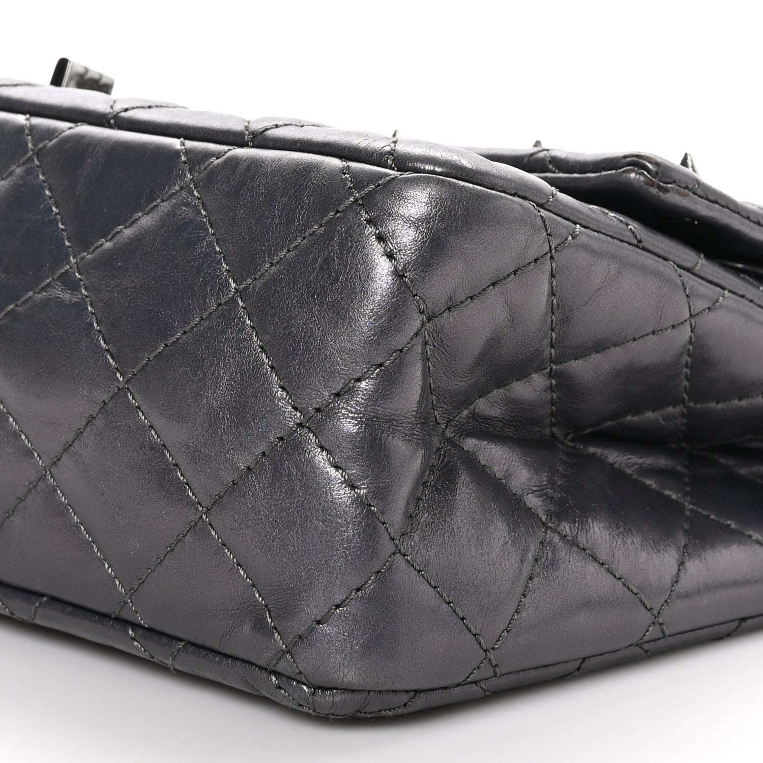 Chanel Metallic Aged Calfskin Quilted Studded 2.55 Reissue 226 Flap Dark Silver 9 of 9