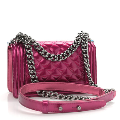 Chanel Metallic Patent Calfskin Quilted Small Boy Flap Pink 3 of 13