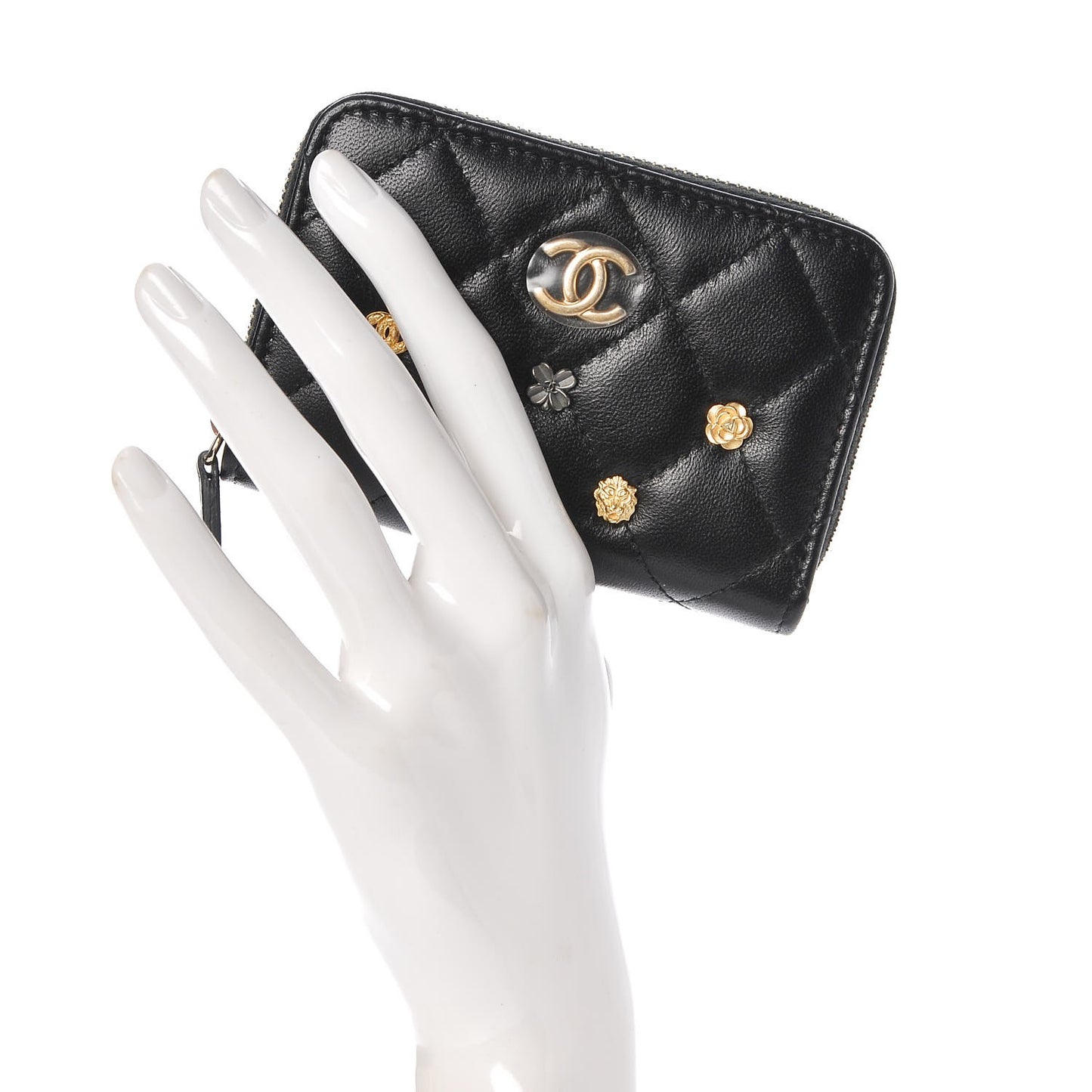 Lambskin Lucky Charms Zip Coin Purse Black