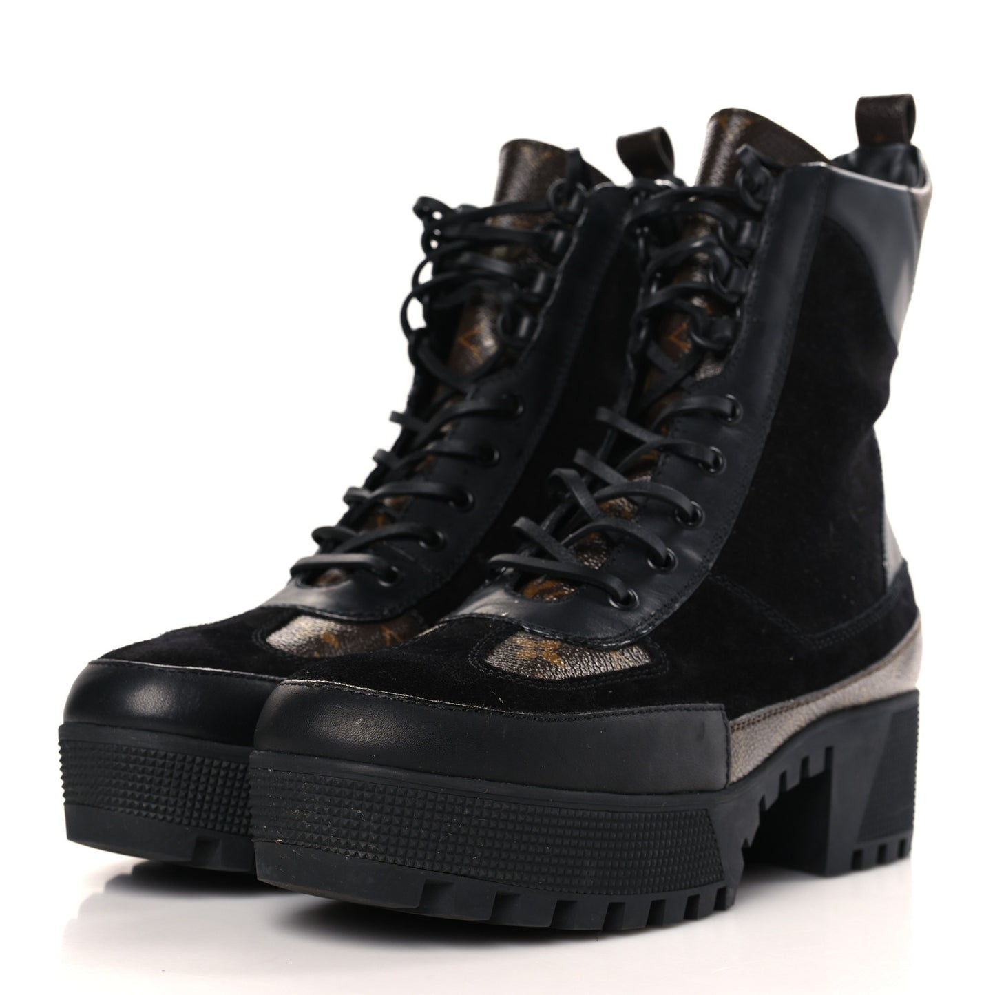 Suede Calfskin Monogram Laureate Platform Desert Boots 42 Black